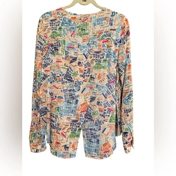 Maeve Anthropologie London Map Button-down Shirt with pockets, size 8/M - Picture 4 of 8